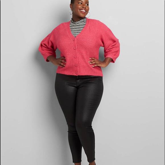 Lane Bryant Blouson-Sleeve Button-Front Cardigan - Picture 2 of 11